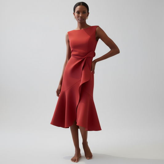 Xenia Draped Asymmetric Midi Dress