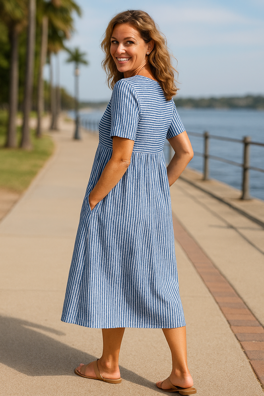 Anna Striped Midi Dress – Effortless Comfort, Everyday Confidence