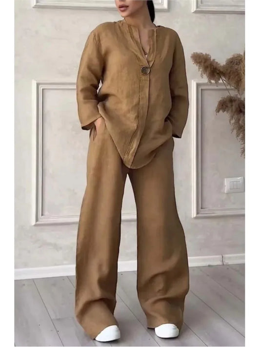 Solange V-Neck Long Sleeve Top & Wide-Leg Pants Set