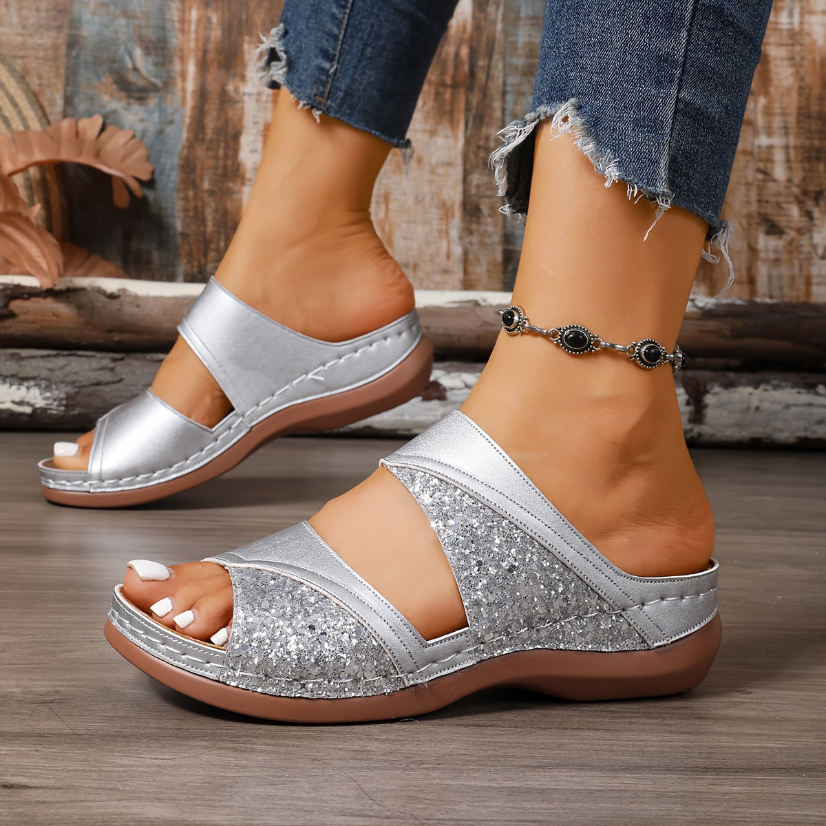 Aurelia Glitter Slide Sandals