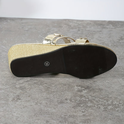 Stacey golden glitter platform heel