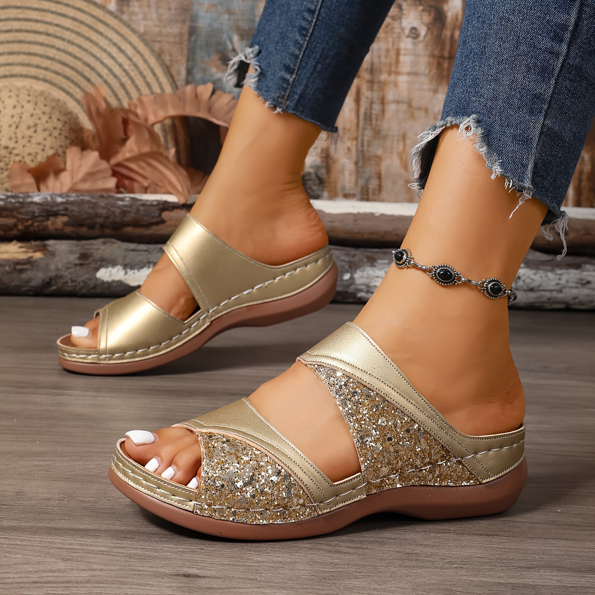Aurelia Glitter Slide Sandals