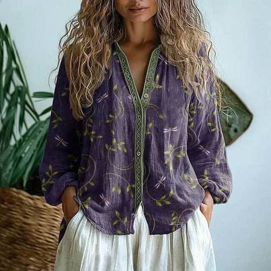 Toinette™ Vintage Blouse With Leaf Print