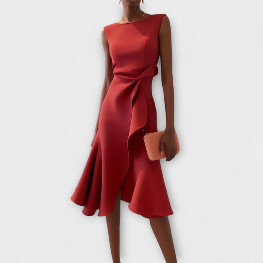 Xenia Draped Asymmetric Midi Dress