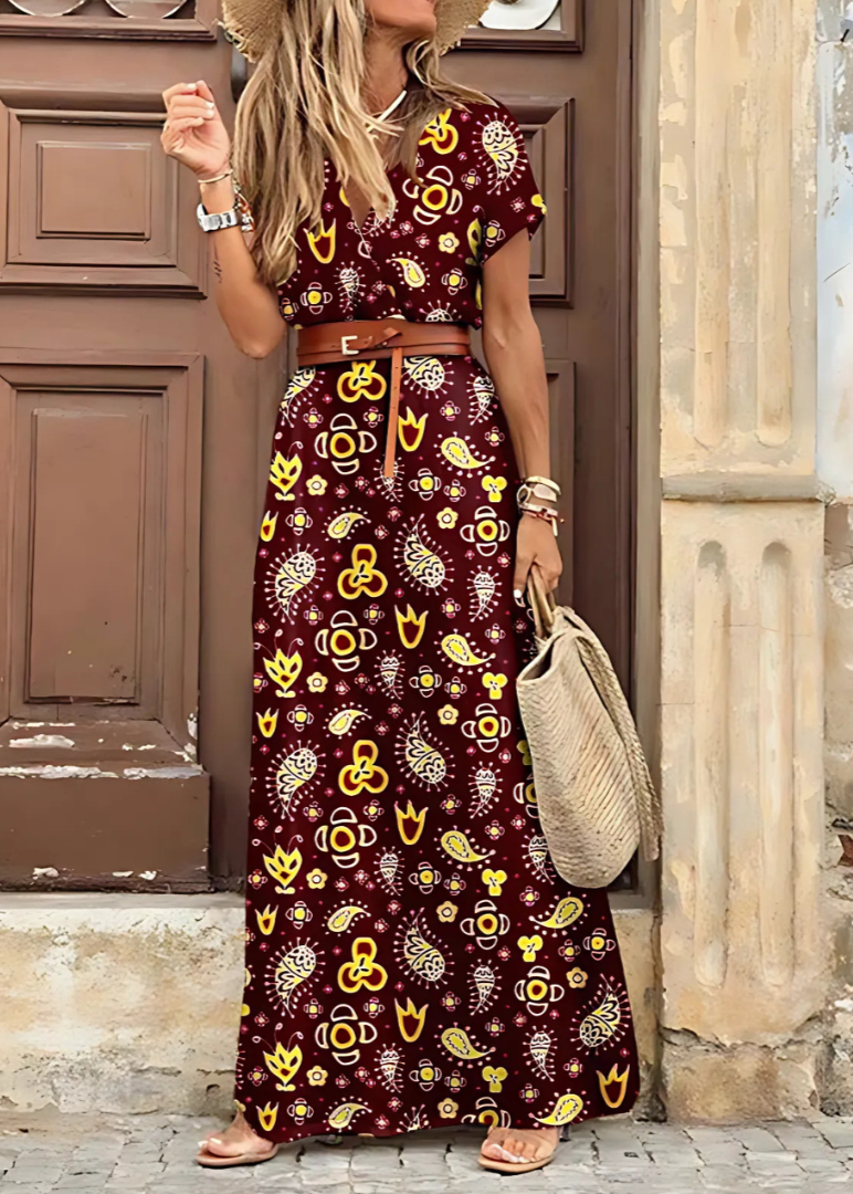 Grace long dress with Prints and Belt