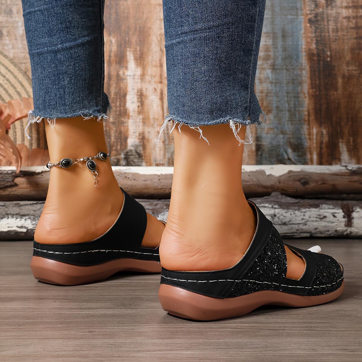 Aurelia Glitter Slide Sandals