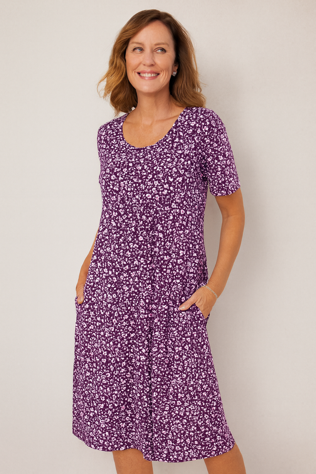 Marie Louisa  Effortless Floral Midi Dress - Covers upper arms & tummy
