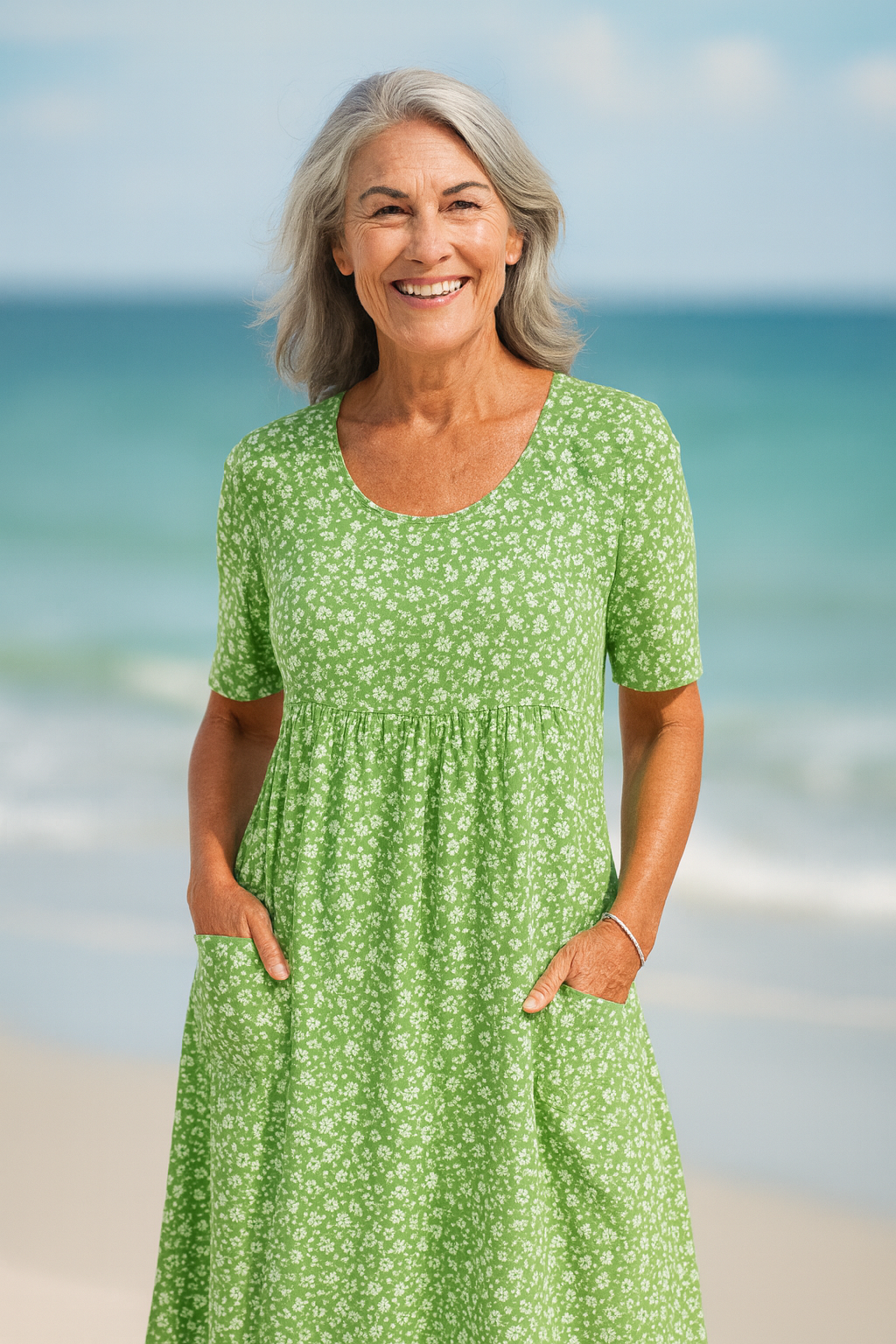 Marie Louisa  Effortless Floral Midi Dress - Covers upper arms & tummy