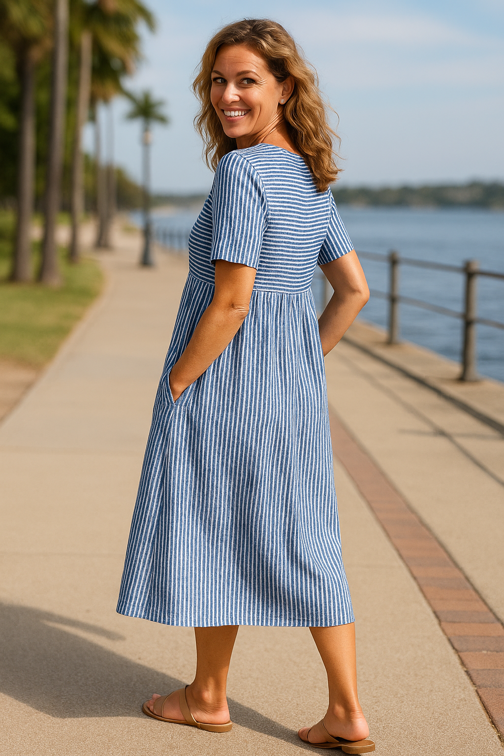 Anna  Striped Midi Dress – Effortless Comfort, Everyday Confidence