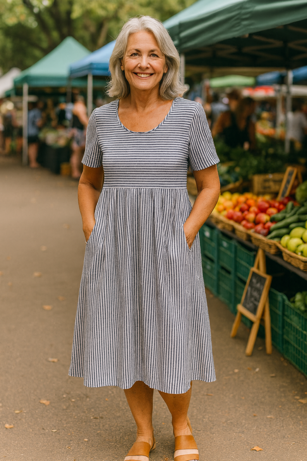 Anna  Striped Midi Dress – Effortless Comfort, Everyday Confidence