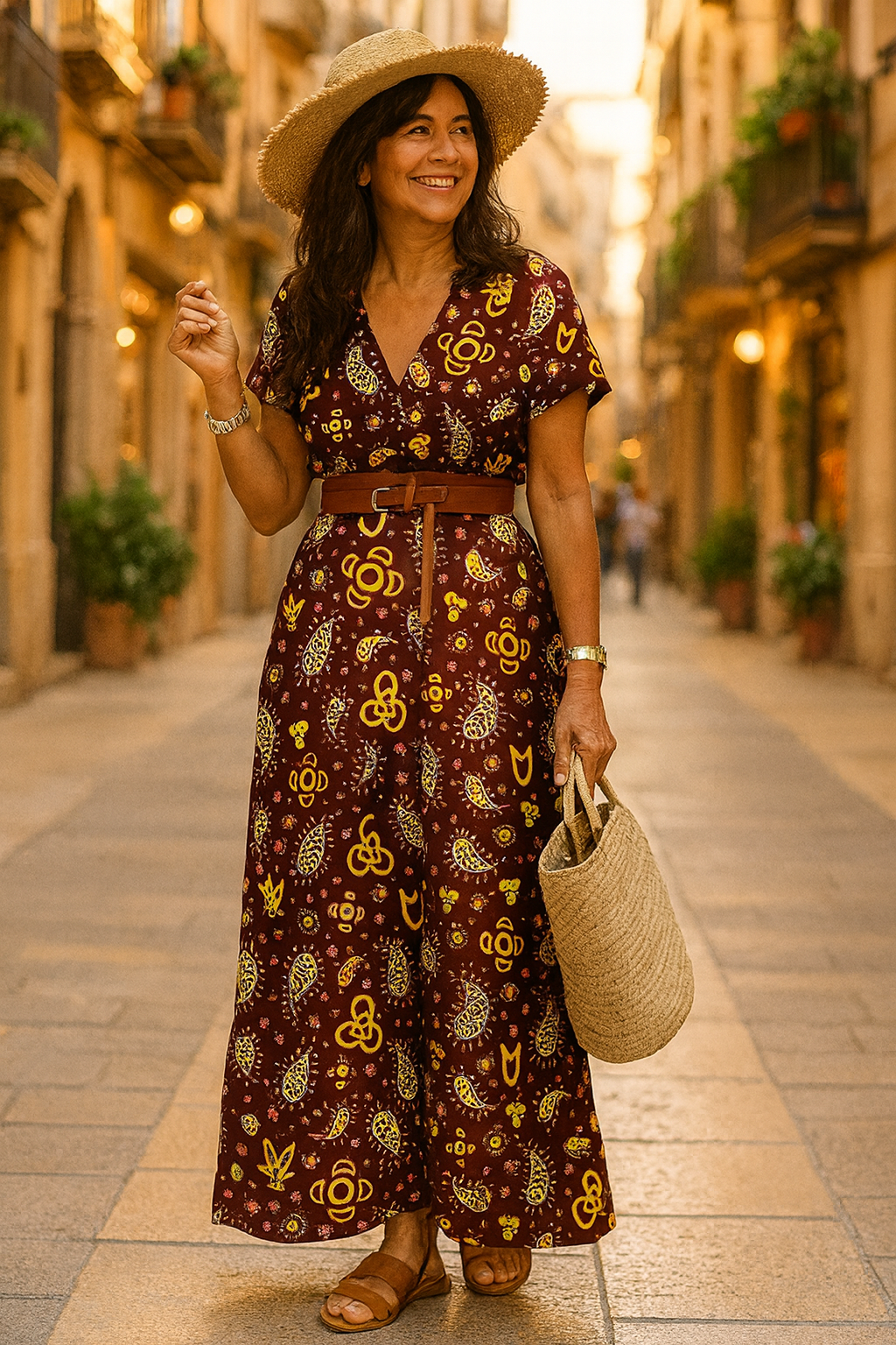 Grace long dress with Prints and Belt