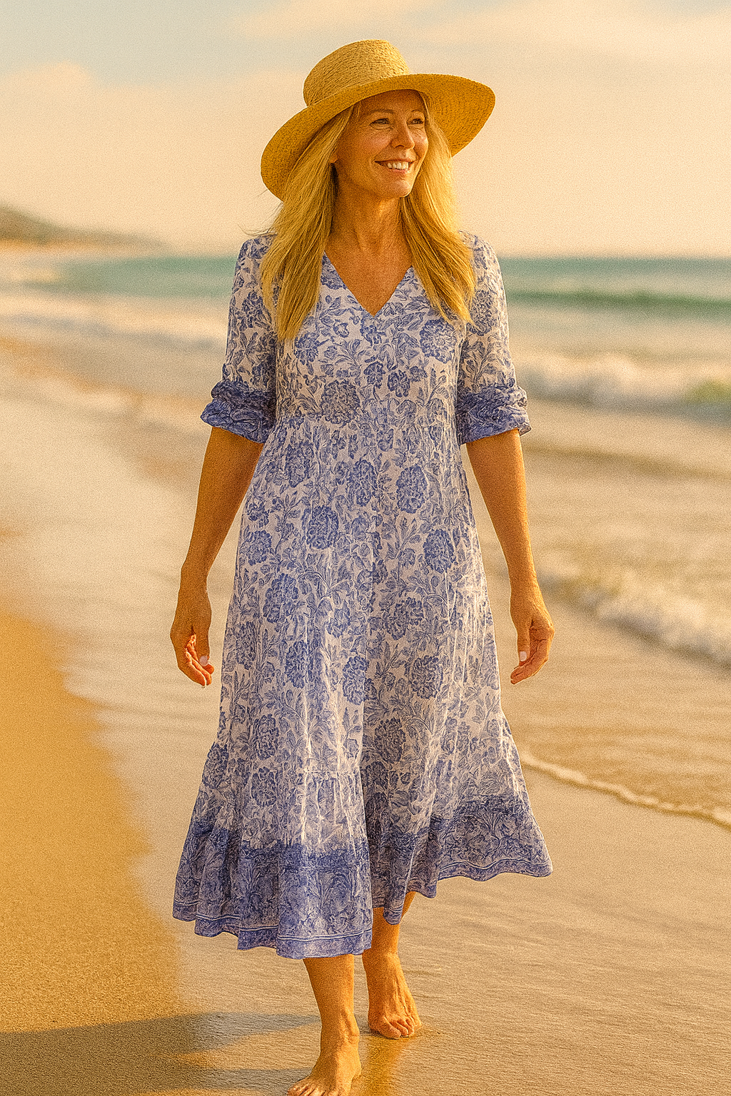 Nina Elegant Floral Dress with V-Neck