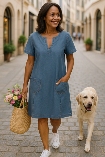 Storm Soft Denim Dress with Front Pockets