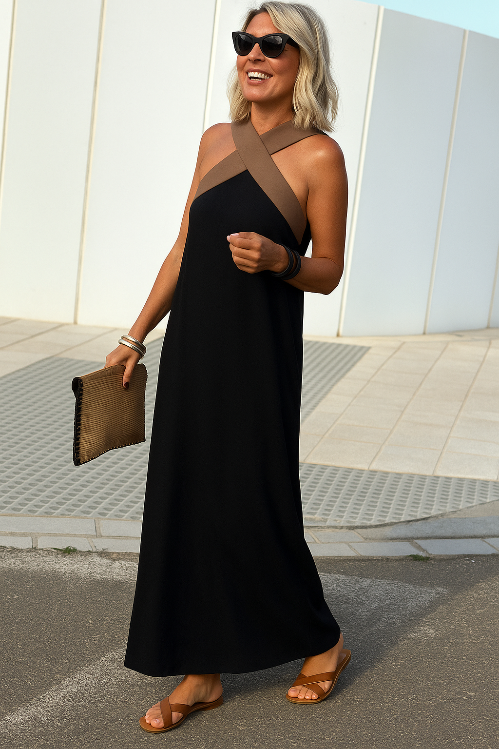Ariane Breathable Comfortable Crossed Maxi Dress