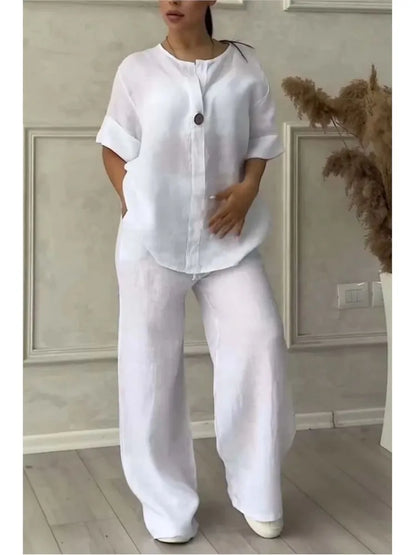 Solange  V-Neck Long Sleeve Top & Wide-Leg Pants Set