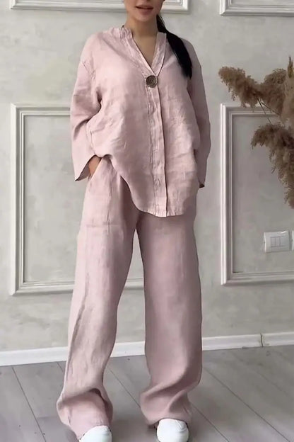 Solange  V-Neck Long Sleeve Top & Wide-Leg Pants Set