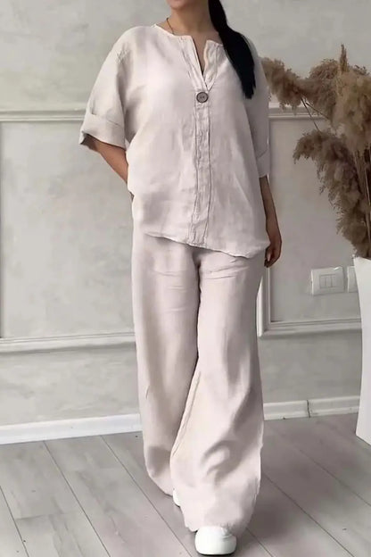 Solange  V-Neck Long Sleeve Top & Wide-Leg Pants Set