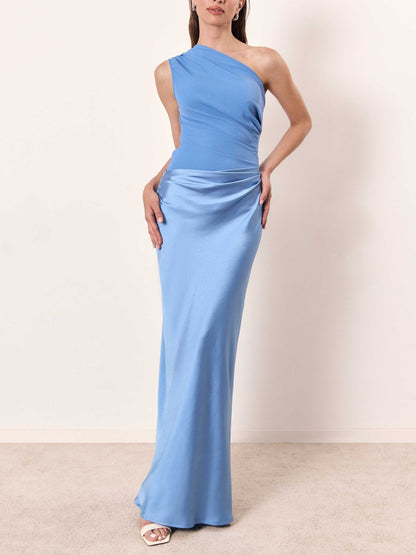 Amalia Elegant One Shoulder Neck Pleated Party Maxi Dress