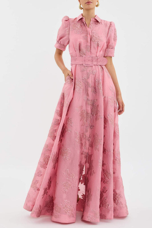 Edith Retro Pink Lapel High Waist Dress